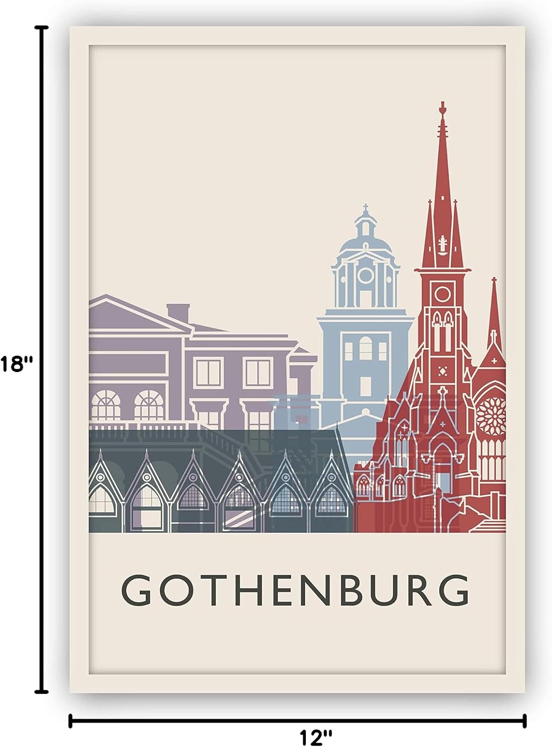 Gothenburg Illustration Poster, Gothenburg Sweden Skyline Poster Cityscape and Landmark Print, Gothenburg Illustration Home Wall Art, Office Wall Decor - 12x18