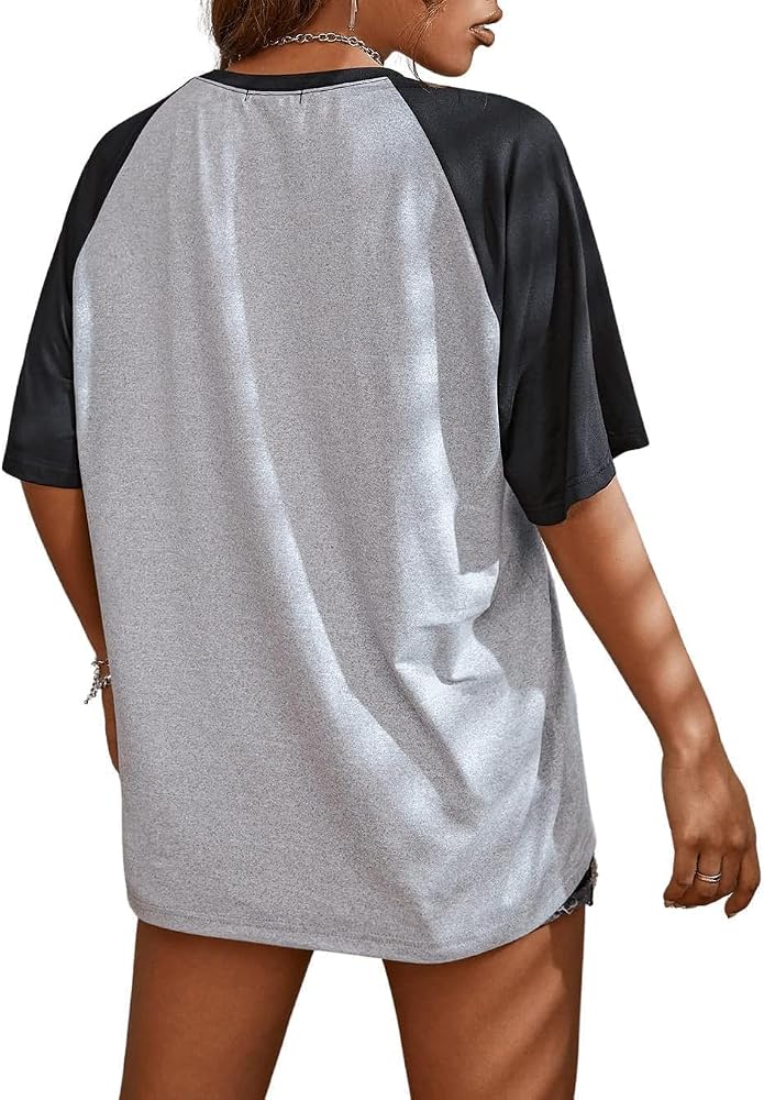 Remidoo Women's Oversized Graphic T-Shirt - Short Sleeve, Loose Fit, USA Print, Grey - View #9