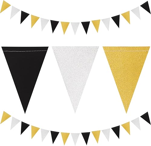 Decoraciones de fiesta plateadas, negras y doradas, 2 banderines de papel para hombres, cumpleaños, Año Nuevo, jubilación, graduación, aniversario,