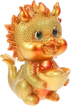 Didiseaon Resin Dragon Statue Chinese Zodiac Dragon Figurine Fengshui Sculpture for Home Table Decor Golden