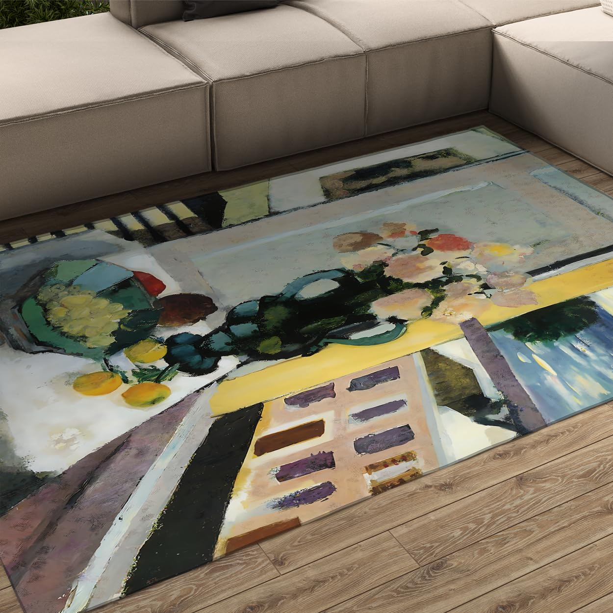 Tapis de Nature Morte fleurs devant une fenêtre 140x200cm tapis grand salon lavable