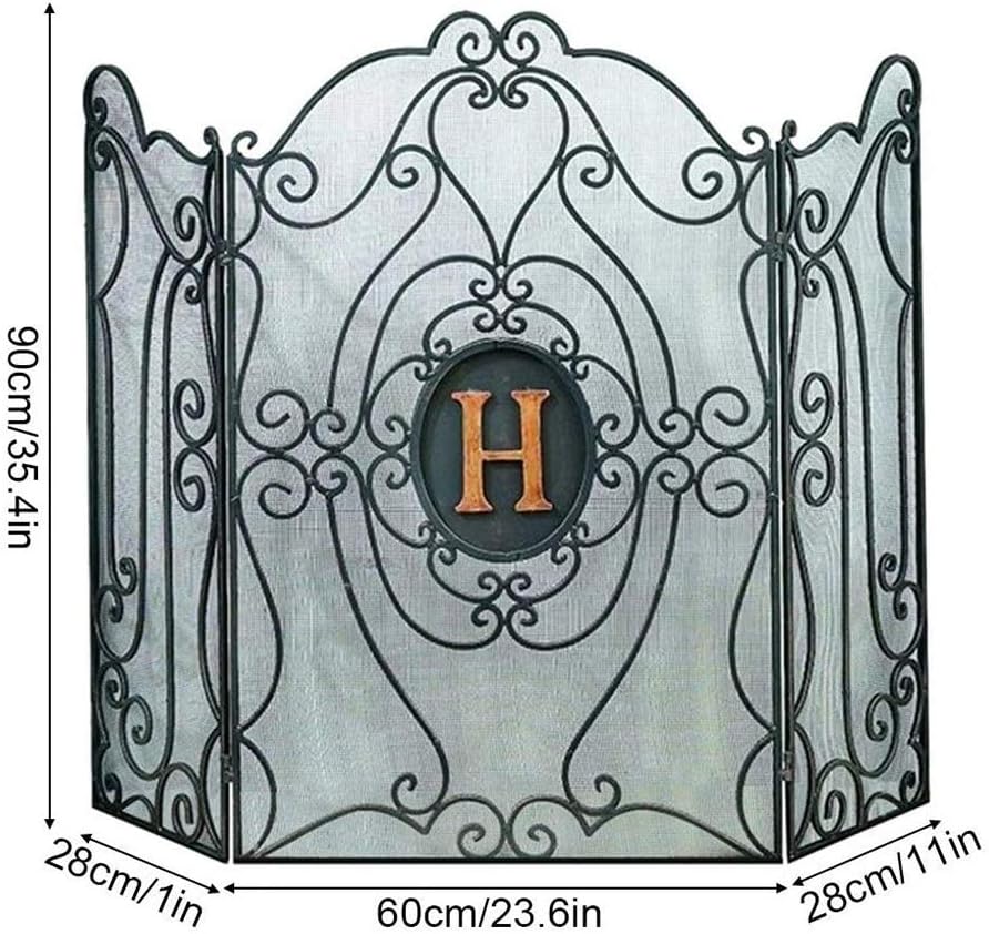 Fireplace Screen Spark Guard - Free Standing Iron Mesh Safety Panel for Wood & Coal Stoves, Grills, and Fireplaces - Durable Fire Protector Fender