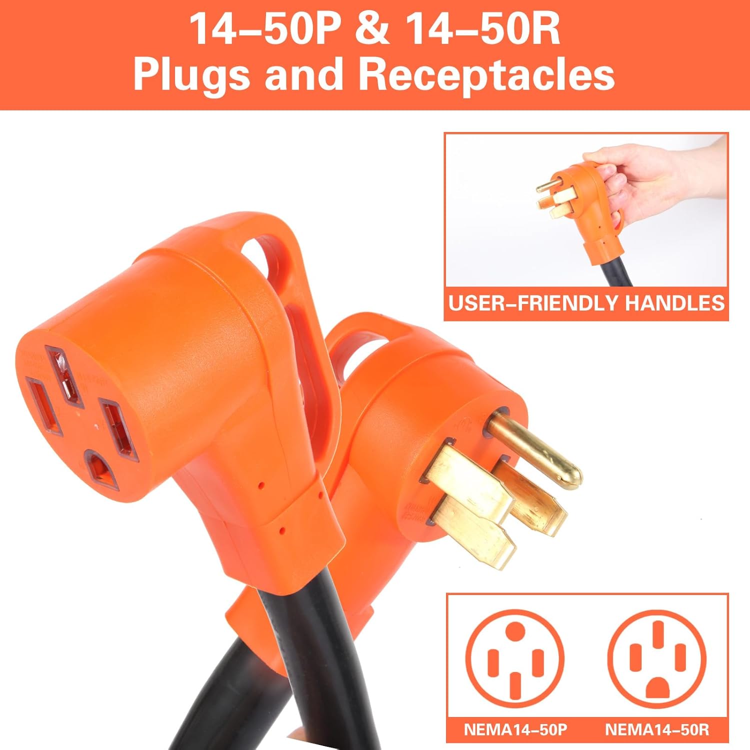 10 FT 50 Amp RV/EV Extension Cord Outdoor 4 Prong 250-Volt NEMA 14-50P to 14-50R, Suitable for RV Trailers, Campers, Tesla Model 3/S/X/Y, Heavy Duty STW AWG Gauge, UL & ETL Listed (10 Feet)