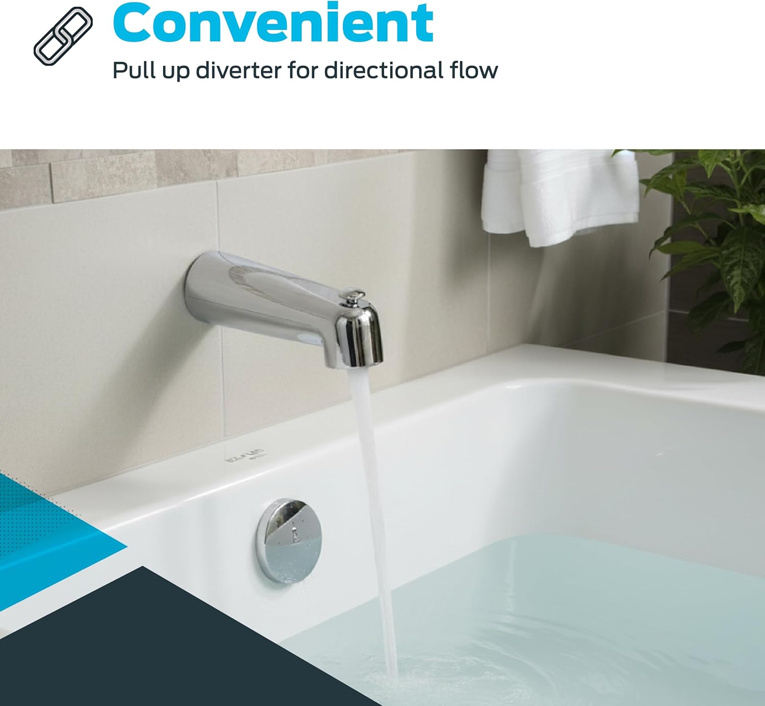 EZ-FLO 7 Inch Zinc Bath Tub Diverter Spout, 1/2 Inch IPS Inlet, Chrome, 15072