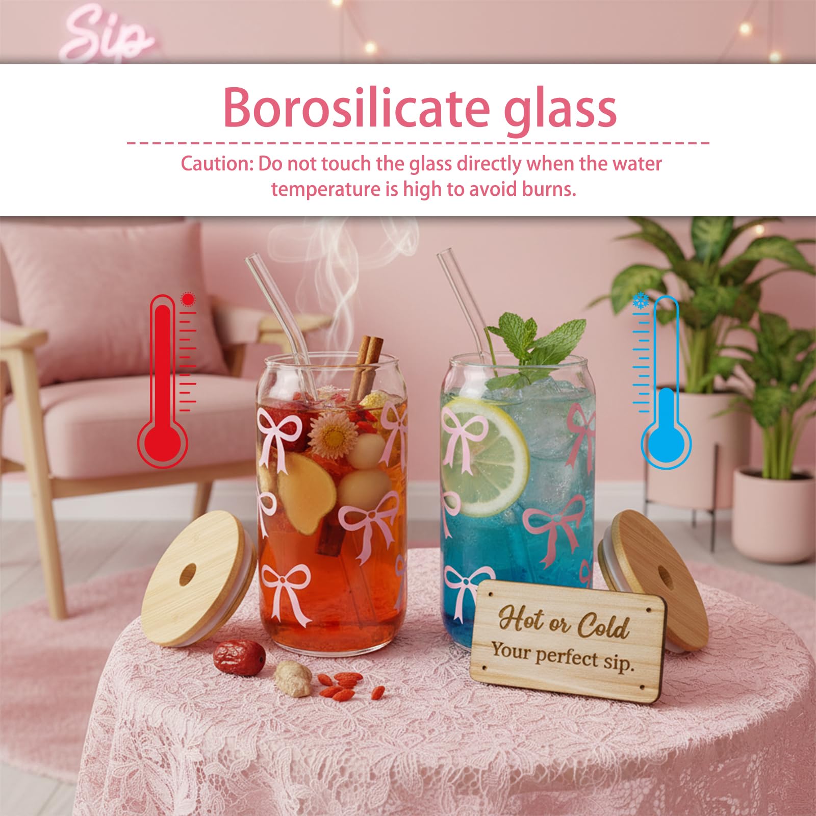 2 bicchieri con cannuccia e coperchio, bicchieri da 16 Oz Matcha, vetro a forma di lattina, bicchieri da tè a bolla con spazzola, bicchieri rosa Aesthetic per bevande, succhi di frutta, caffè