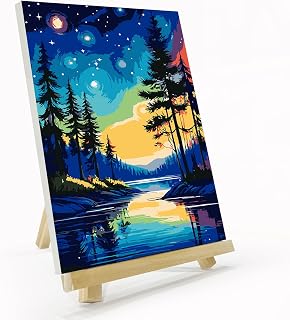 JOOZ Starry Sky Paint by Numbers Kit for Adults with Frame, Adult Paint by Number Kits with Easel, DIY Starry Night Landscape Oil Painting Kit for Home Wall Decor 8x12 Inch