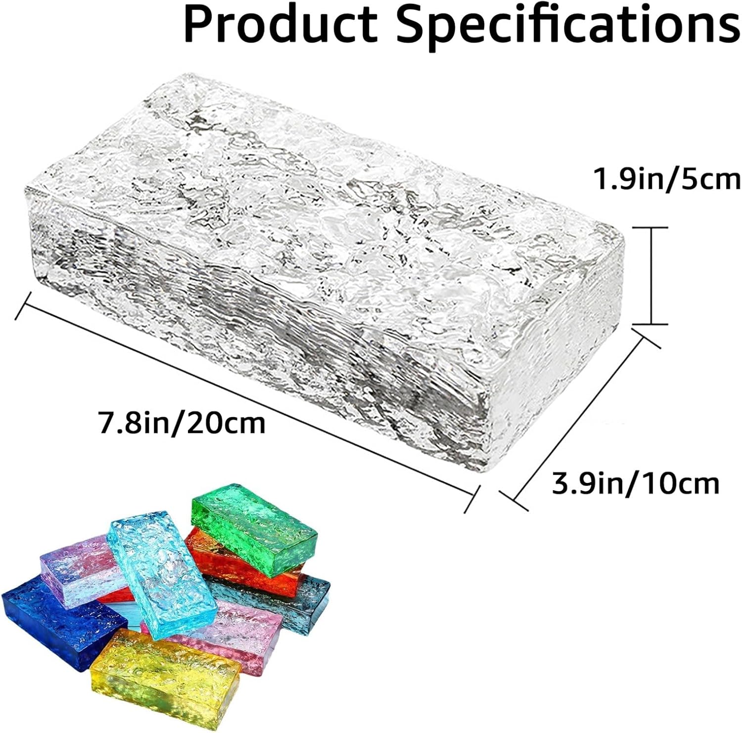 XOOFMASS Multicolor Glasses Building Bricks 8"X4"X2" Crystal Glass Block for Partition Wall Decor Decorative Bathroom Glass Partition Ice Crystal Textured Translucent Room Divider Blocks,Blue,1pcs