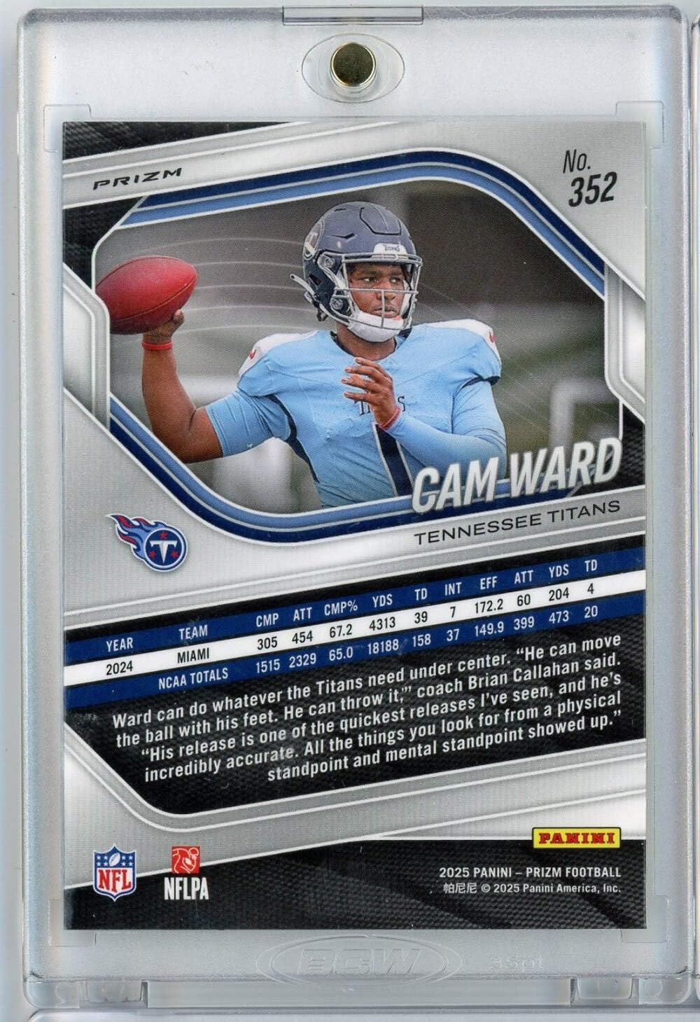 2025 Panini Prizm Cam Ward #352 Silver Prizm Rookie RC Football Card