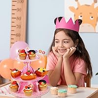 Vista 5 de Zopeal 2 piezas de soporte para cupcakes de fiesta de princesa, 3 niveles, soporte para cupcakes, torre de postre de cumpleaños, boda, cumpleaños