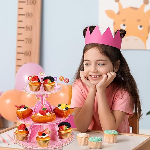 Miniatura 5 de Zopeal 2 piezas de soporte para cupcakes de fiesta de princesa, 3 niveles, soporte para cupcakes, torre de postre de cumpleaños, boda, cumpleaños,