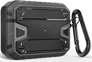 Compatible with AirPods Pro(2nd Generation/1st Generation), Full-Body Rugged Hard Shell Protective Case Cover with Keychain Designed for AirPods Pro (2022/2019), Black