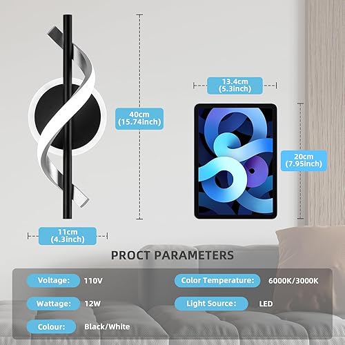 Miniatura 4 de Apliques LED de pared para interiores, luces LED de montaje en pared de 12 W, lámpara de pared moderna en espiral, lámpara de pared fría de 6000 K