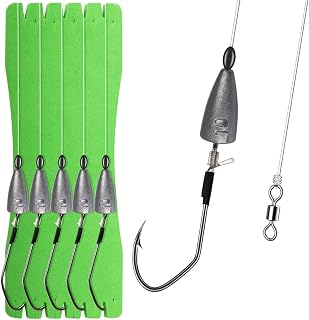 Dovesun 5PCS Texas Rigs for Bass Fishing Ready Tied Fishing Rigs Texas Rig Hooks Kit with Bass Hooks 2/0 3/0 Swivel Fluorocarbon Line, Weights 1/4OZ 3/8OZ 1/2OZ 3/4OZ
