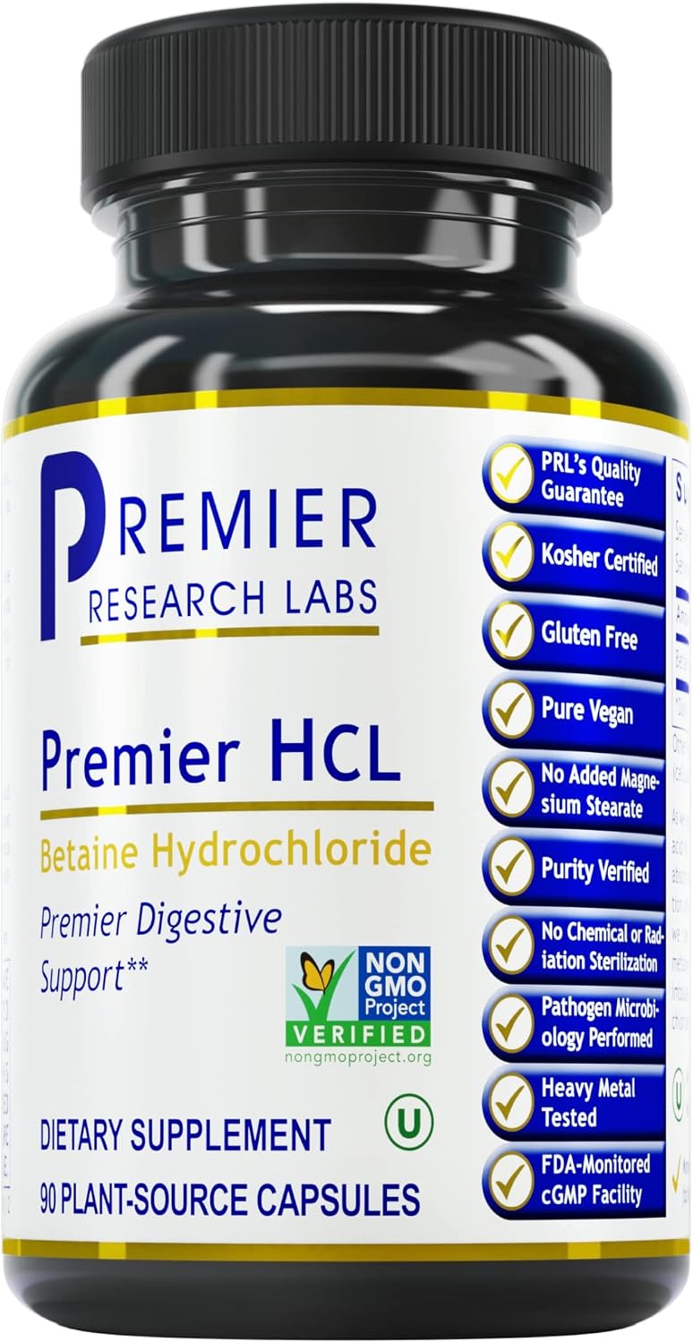 Premier Research Labs HCL - Betaine Hydrochloride Acid Supplement - Supports Digestion - Vegan, Gluten-Free, Kosher - 90 Plant-Source Capsules