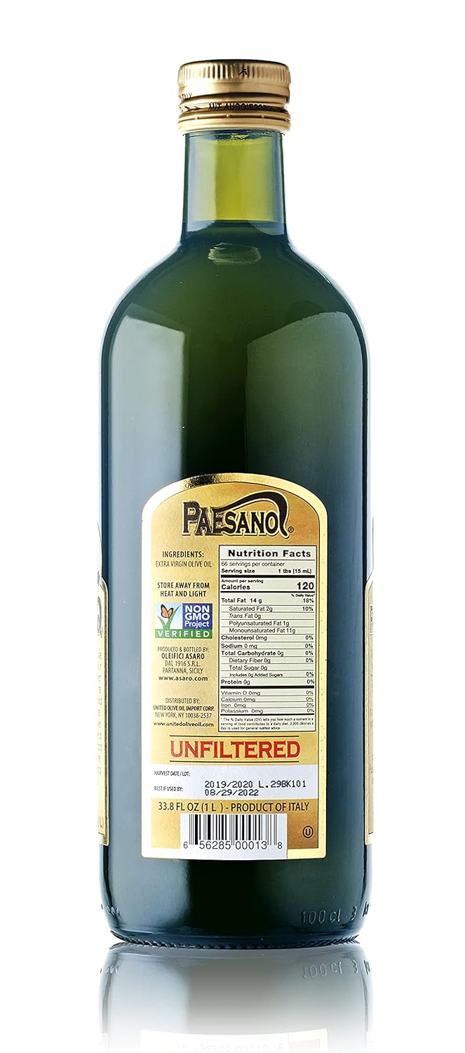 Paesanol Extra Virgin Oil Olive Unfiltered 33.8 Fl Oz