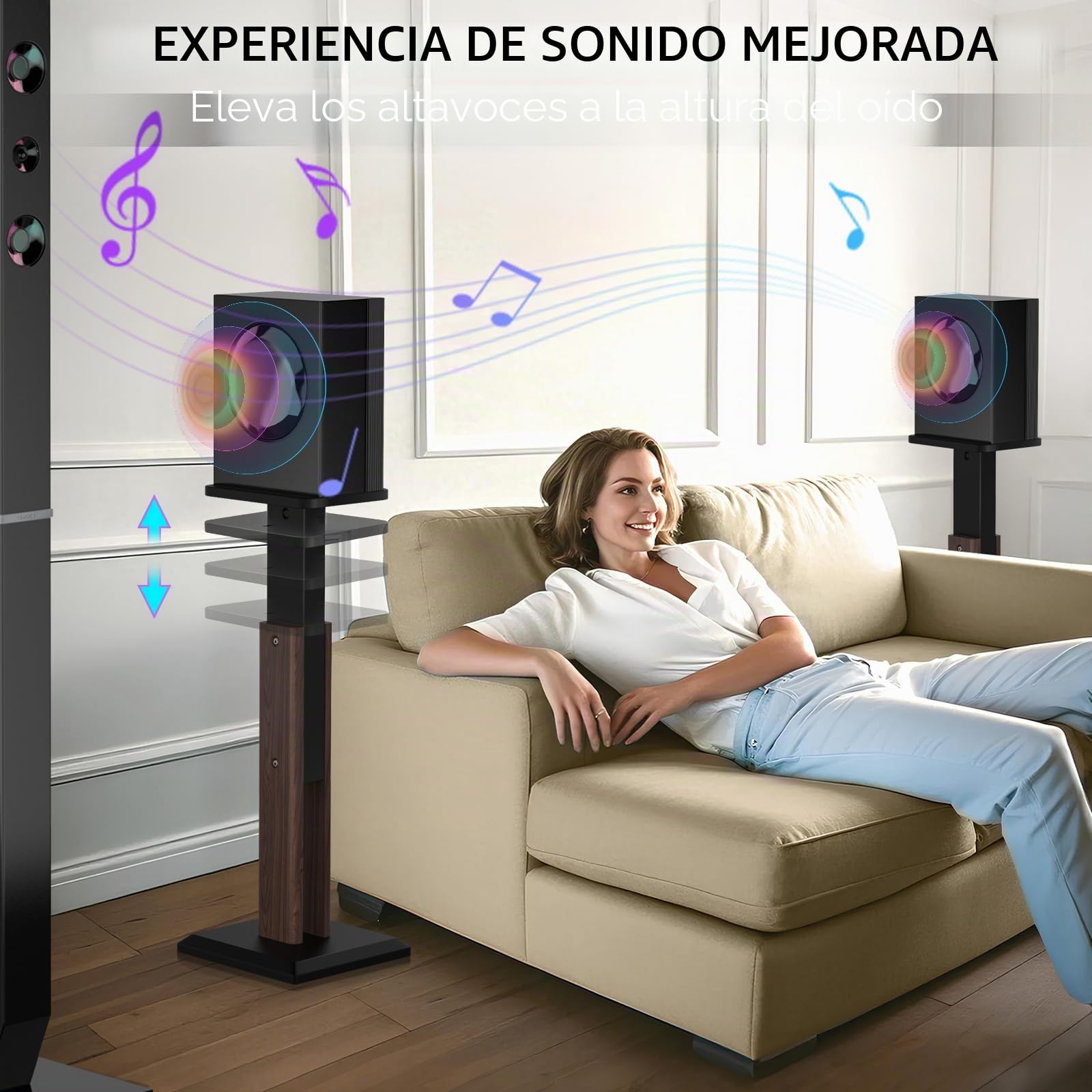 Par de soportes de madera para altavoces de 63 a 84 cm, altura ajustable (63-84 cm), soportes universales para altavoces de escritorio, soportes para monitor de estudio, experiencia de escucha de