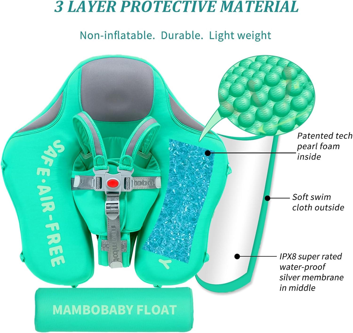 Mambobaby Float with Canopy Size Improved Non Inflatable Infant Baby Pool Float Smart Mambo Float Swim Trainer Baby Swim Float Mambo Baby Float Solid Air Free Water Waist Swimming Ring