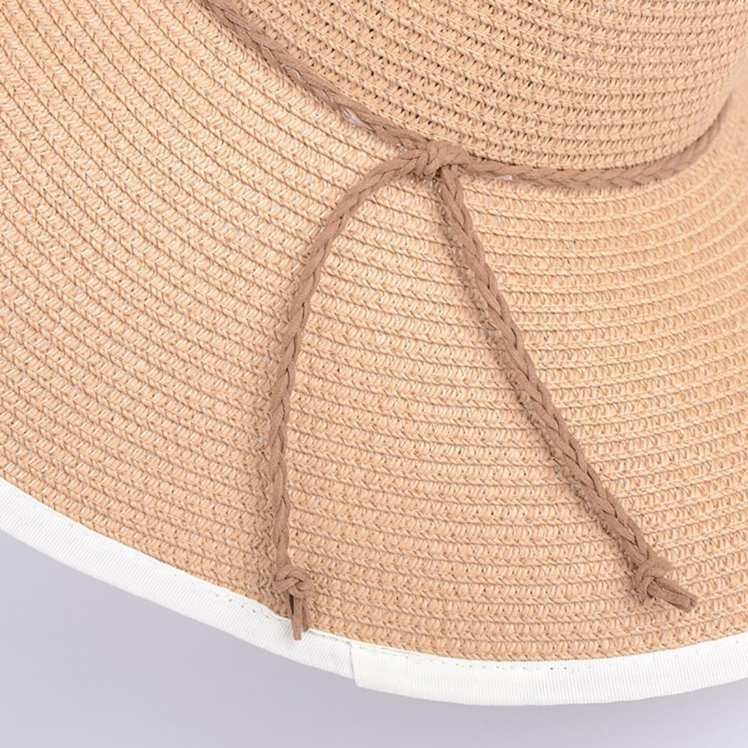 Fashionable Adjustable Girls' Straw Hat - Lightweight Sun Protection Accessory for Beach and Summer Outings Khaki hat