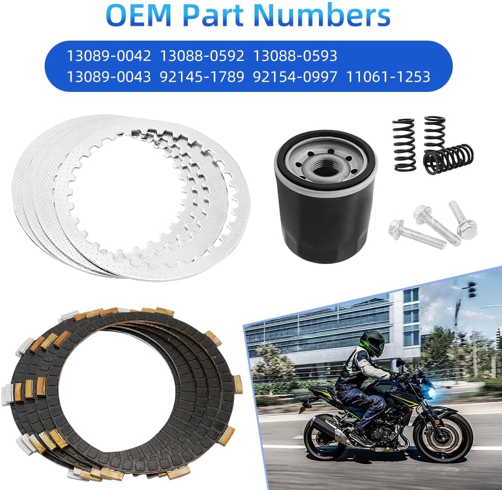 Clutch Kit & Clutch Cover Gasket & Oil Filter kit Compatible with Kawasaki Ninja 400 EX400 Z400 ER400 2018-2024