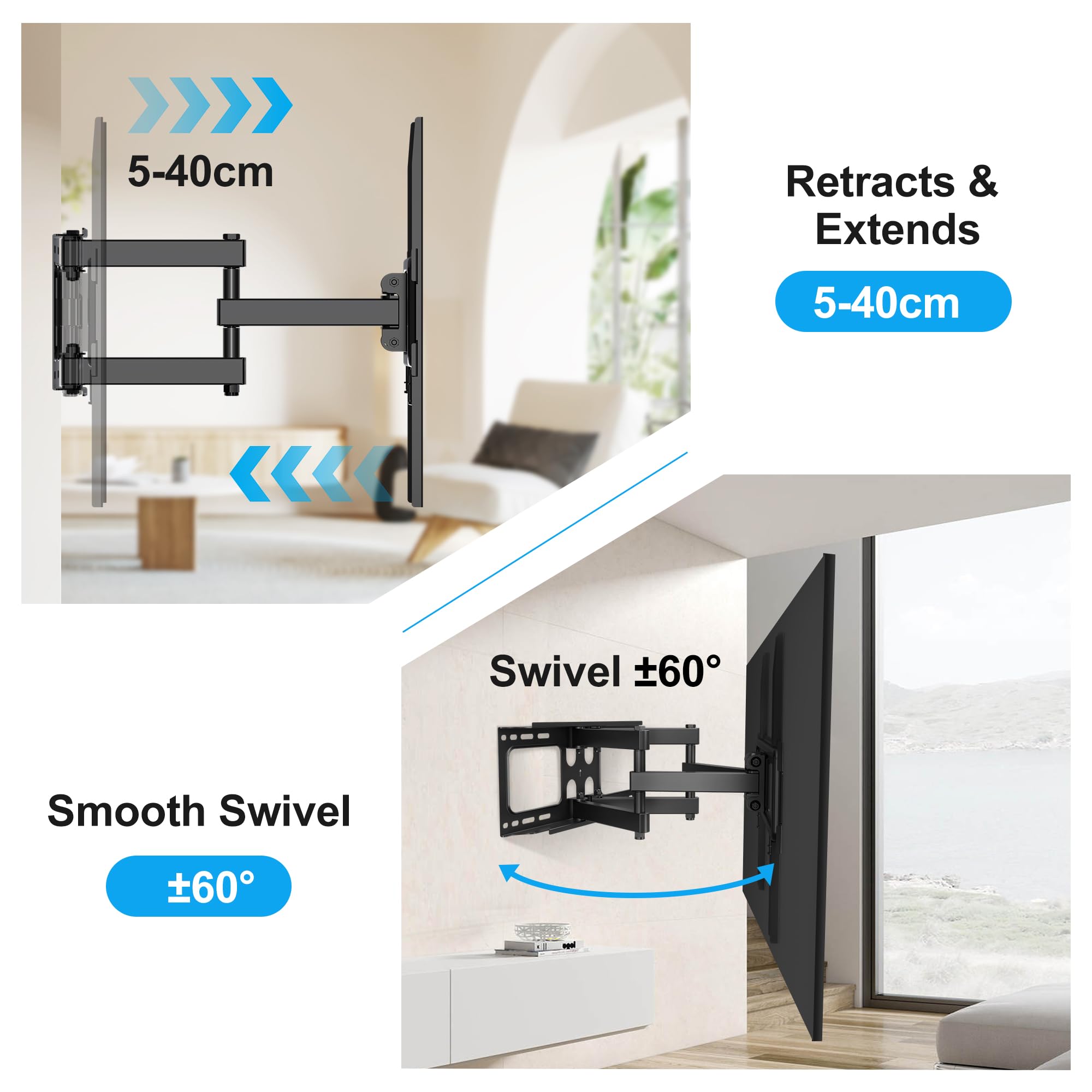 XINLEI Supporto TV a parete, supporto TV a parete per TV piatte e curve da 26-70 pollici fino a 45 kg, supporto TV max. VESA 400x400 mm