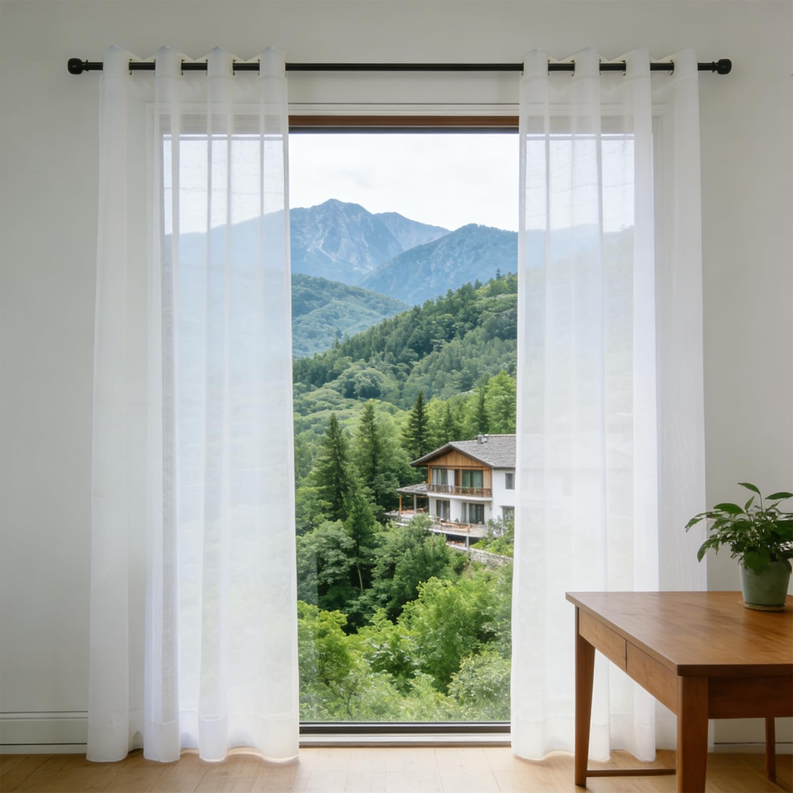 Firanka Z Woalu 200 x 170 cm Półprzezroczysty, Imitacja Lnu, Przelotka, Lekki, Przewiewny, Zasłona Półprzezroczysta Do Drzwi Tarasowych Do Sypialni I Salonu, Biały