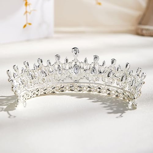 Miniatura 8 de AW BRIDAL Corona de reina para mujer, tiaras de cristal y coronas para mujer, corona de boda para novia, tocados de princesa para Halloween, fiesta,