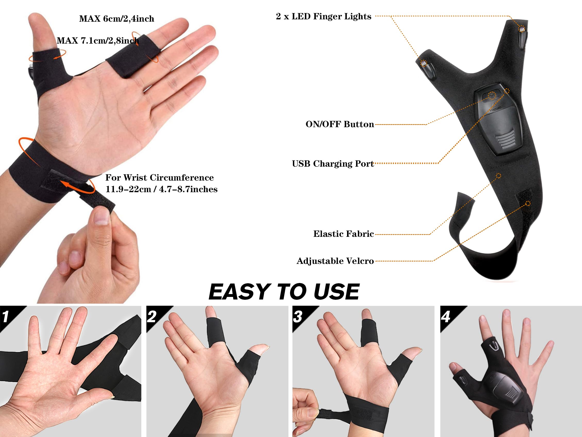 Guantes de Pesca, Guantes LED Recargables, Regalo para Hombres, Regalo Creativo para Papá, Guantes con Linterna LED para Reparar, Trabajar y Acampar, Regalos Originales de Cumpleaños, Navidad