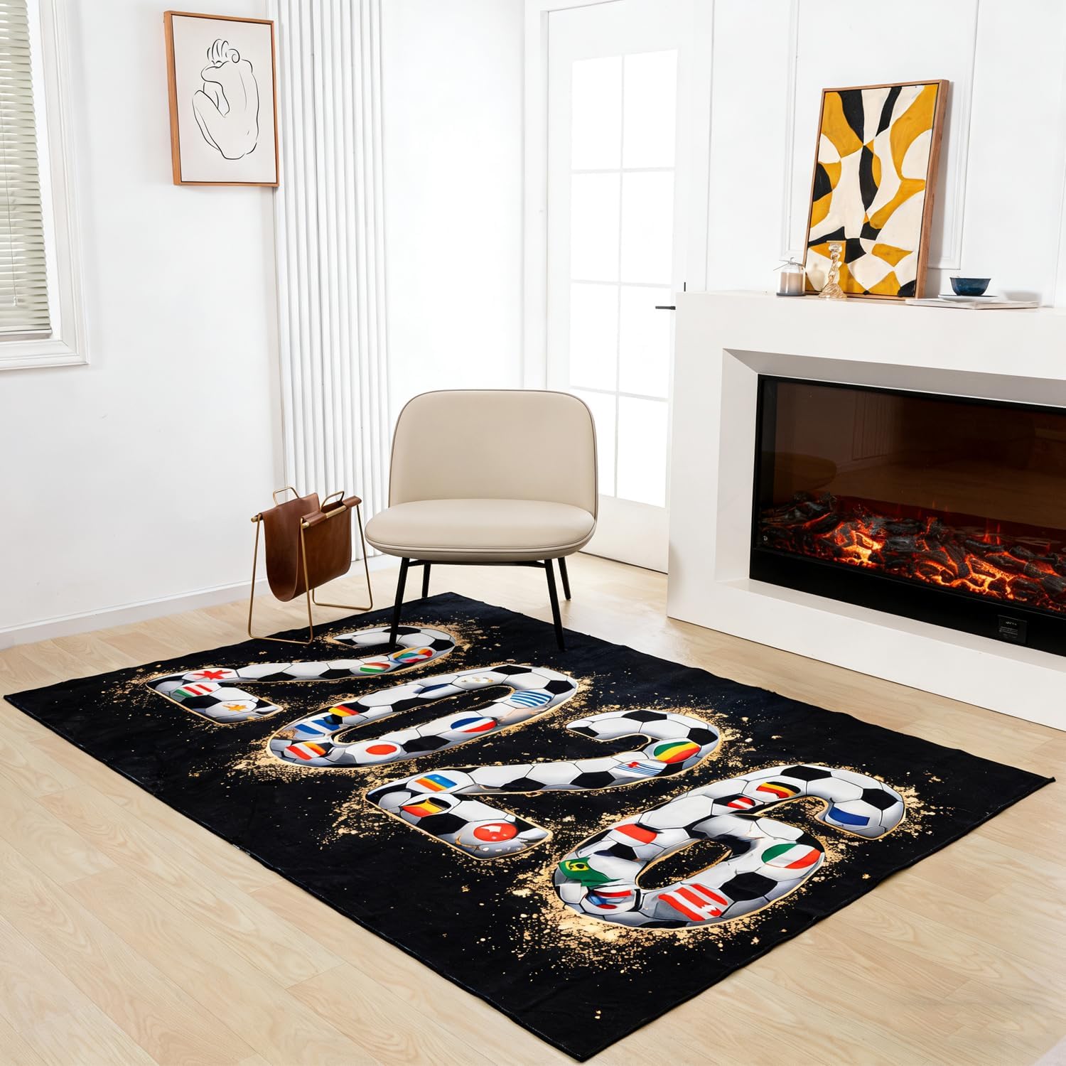 Soccer Rug, 3x5 Feet Soccer Field Rug for Boys Bedroom, Soft Non-Slip Washable Sports Rugs for Soccer Room Decor, Game Room, Playroom