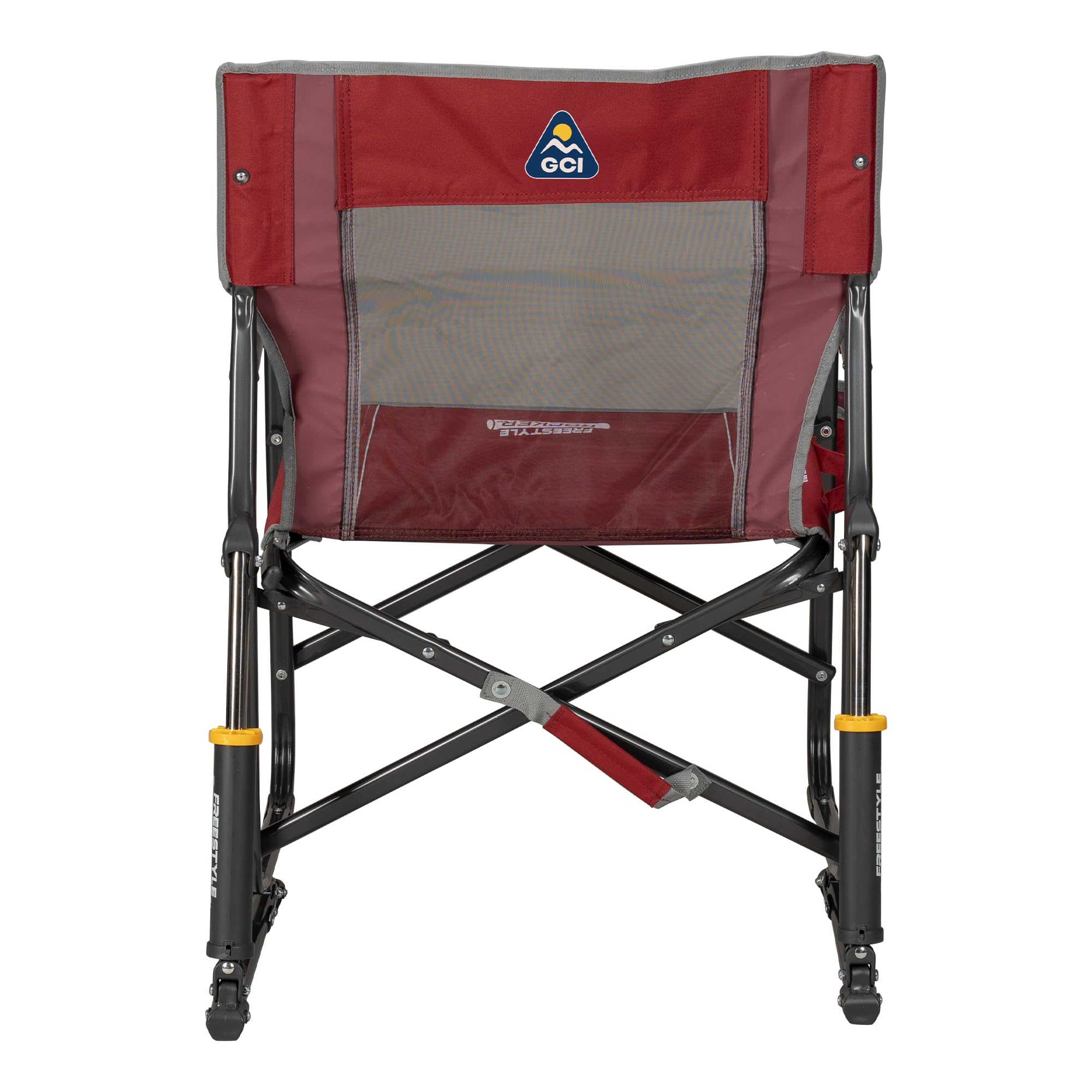 GCI Outdoor Freestyle Sedia da campeggio a dondolo | Sedia a dondolo pieghevole portatile con braccioli solidi e durevoli, porta bevande e schienale confortevole – Cannella