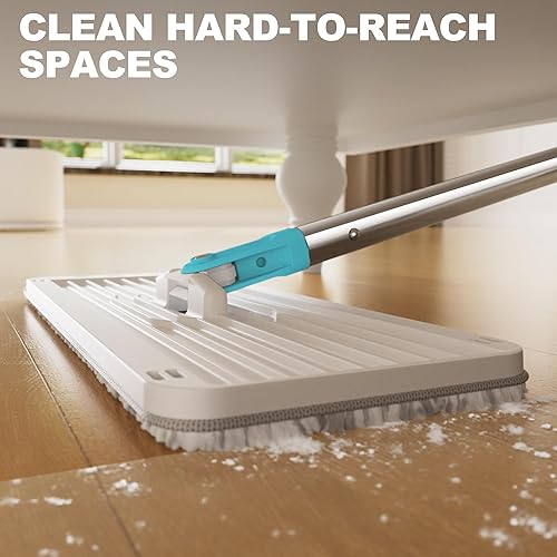 Miniatura 7 de Juego de trapeador y cubo con escurridor, limpiador de fregona de pared turquesa y cian con mango largo, sistema de trapeador plano y cubo, mopa