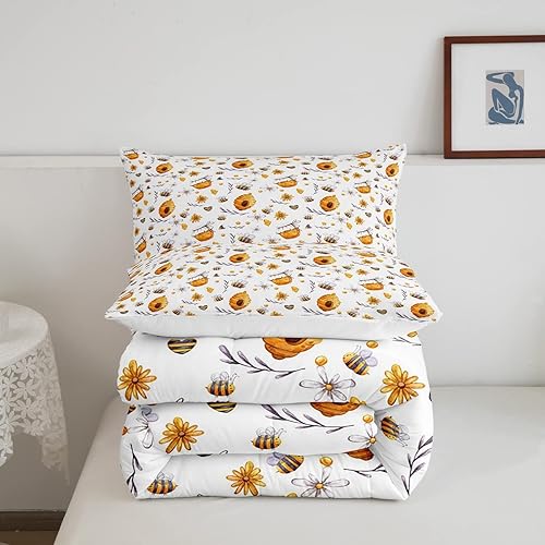 Miniatura 4 de Erosebridal Juego de edredón de abejas de miel, juego de ropa de cama de panal amarillo para niños y niñas, juego de edredón de lata de miel dulce