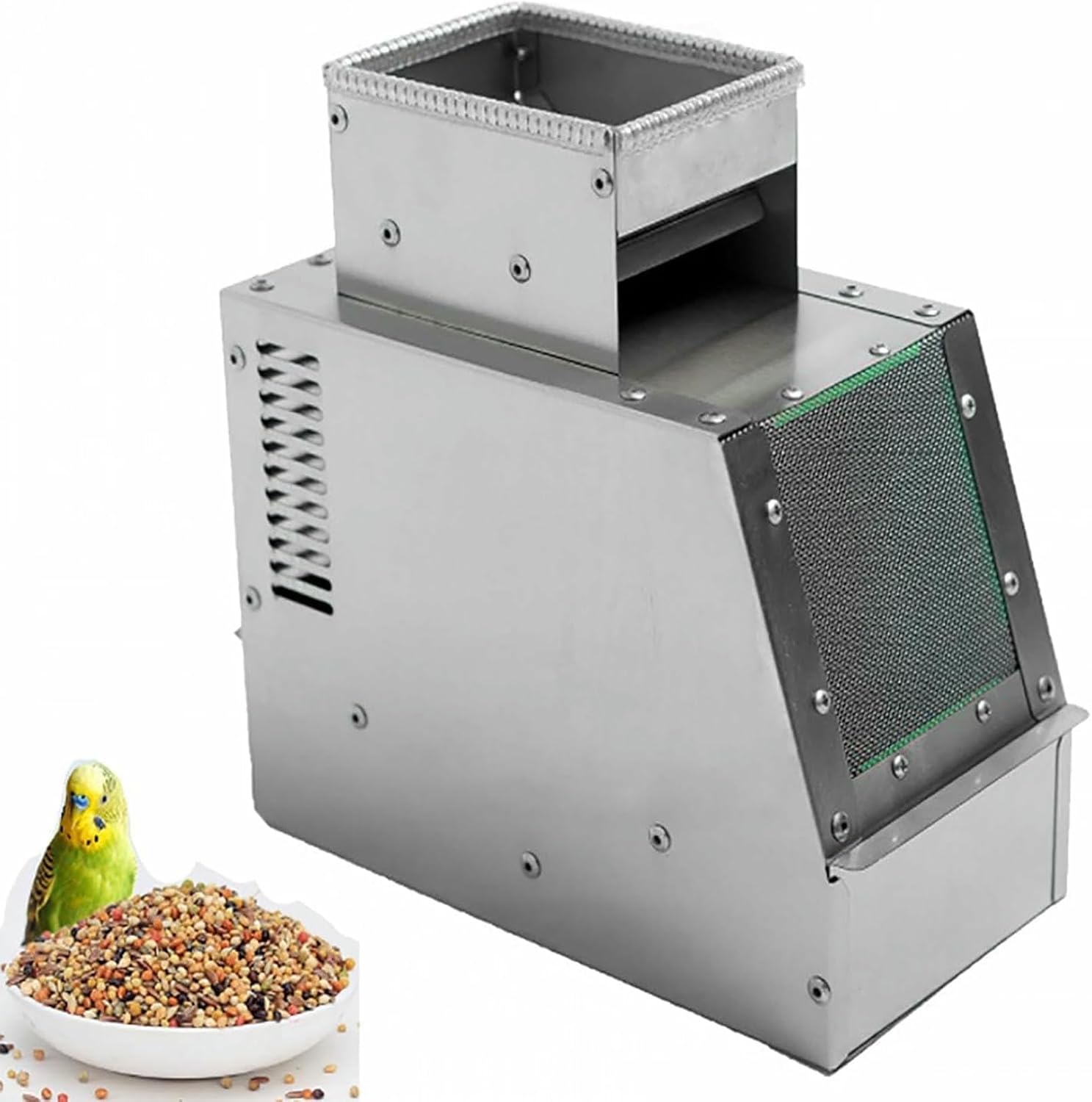 Electric Bird Feed Blown Shell Splitter, Stainless Steel Small Rice Husk Separator with 2 Gear Speed Adjustable Fan, for Millet/Miscellaneous Grains/Melon Seeds