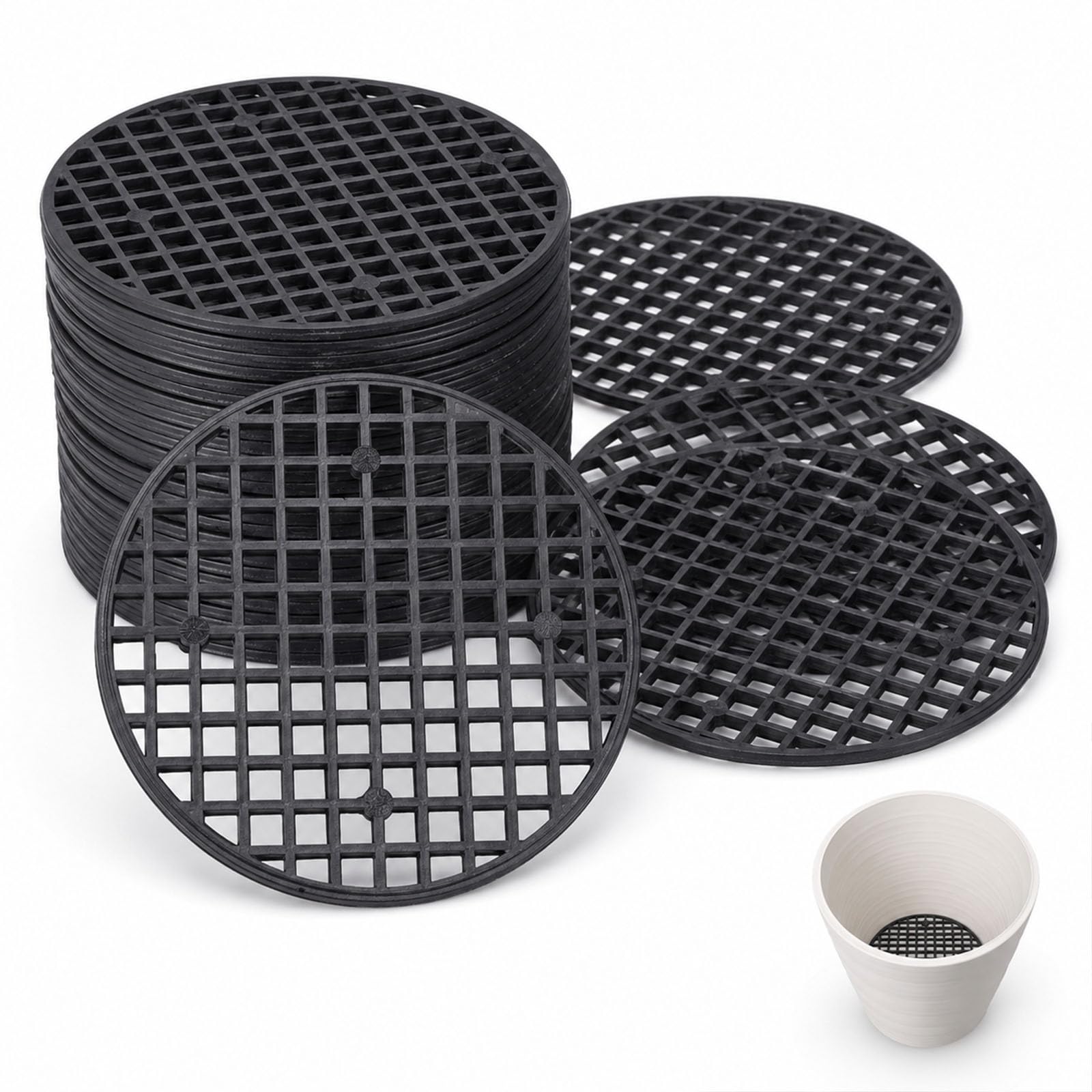 50Pcs 2.2 Inch Black Flower Pot Hole Drainage Mesh Pads for Bonsai Garden
