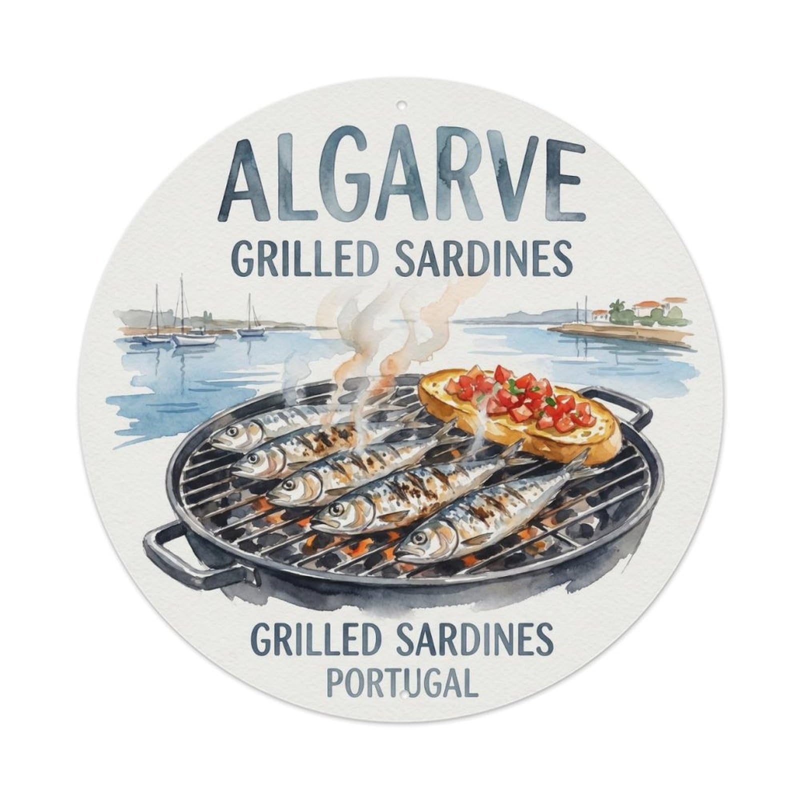 Olyhtr 8X8inch Classic Style Portugal Algarve Portimao Sardines Regional Cuisine Metal Tin Sign