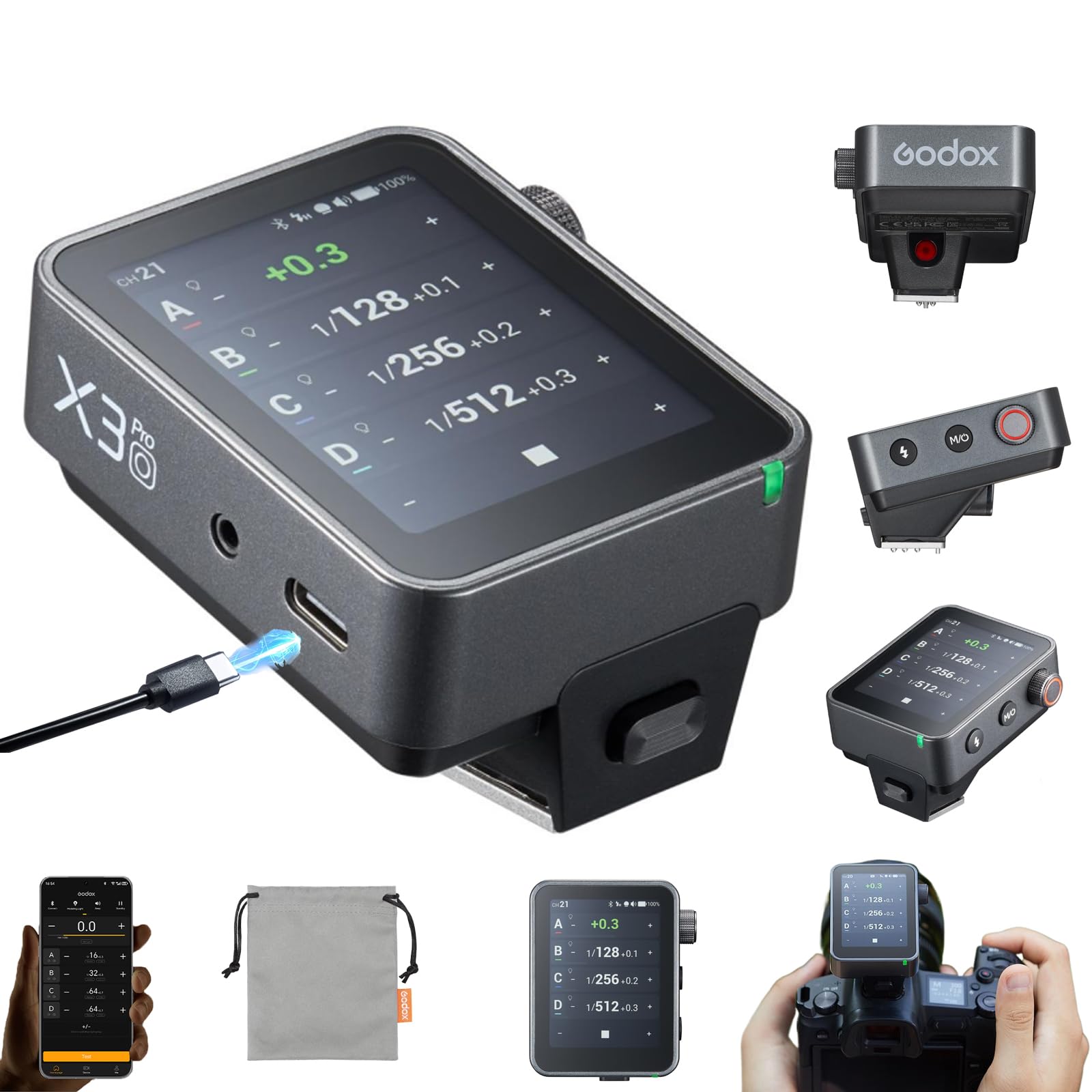Godox X3 Pro-O X3Pro O TTL - Disparador de flash inalámbrico para Olympus, pantalla táctil LCD de 6,1 cm, batería de iones de litio integrada de 2930 mAh, sistema X inalámbrico 2,4 GHz con 3 modos de