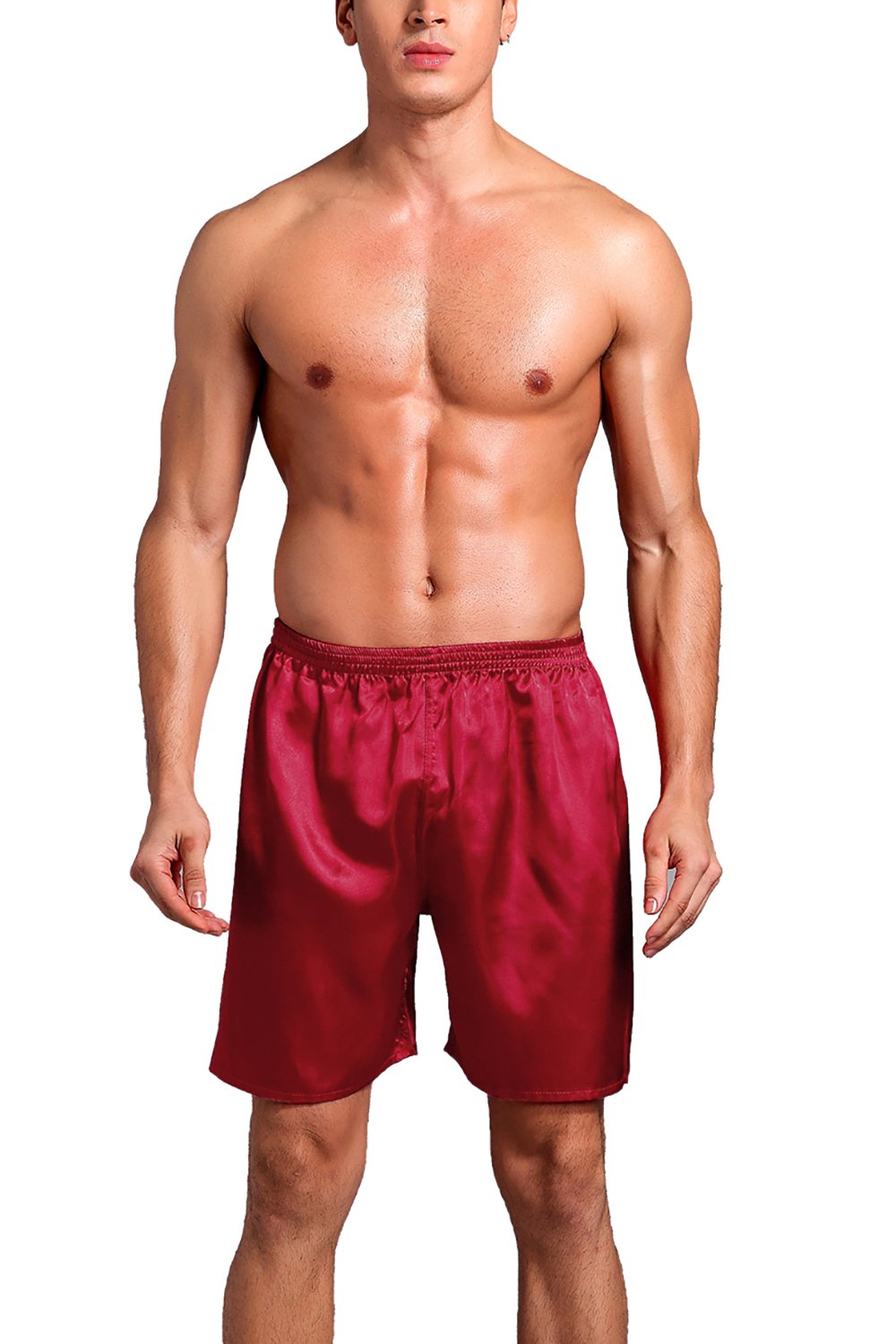 Dolamen Uomo Pantaloni Pigiama Shorts Raso, Pacco Doppio Boxer Pantaloncini Corti Pantaloni da Pigiama Biancheria da Notte Uomo per Il Sonno e Il Tempo Libero (Large, Rosso