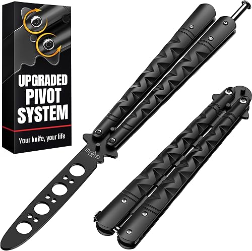 GOOD WORKER Butterfly Knife - Balisong Trainer - Black Practice Butterfly Trainer with Sure Spring Latch - Balisong Knives NOT Real NOT Sharp Blade