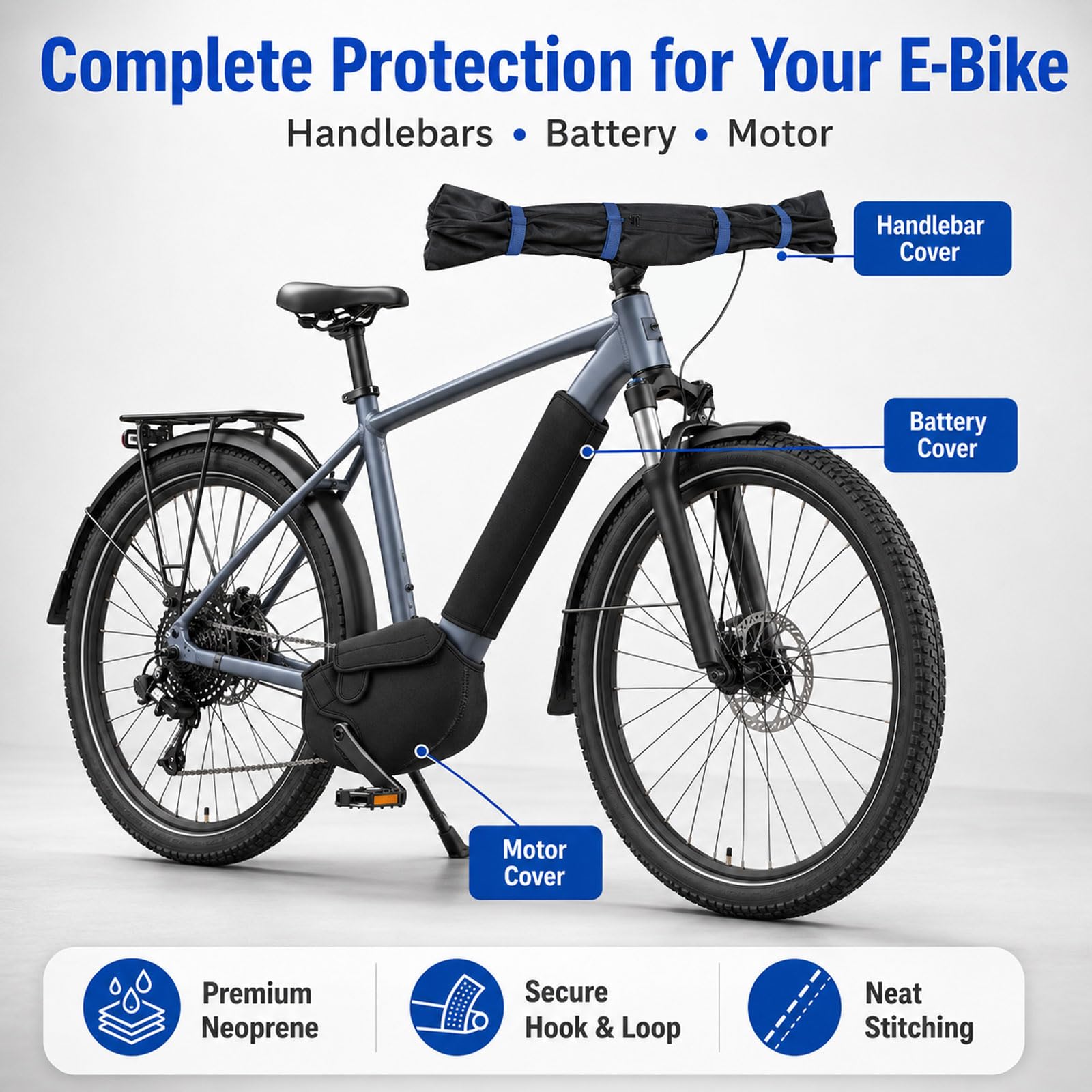 Juego de 3 piezas de protección de transporte para bicicleta eléctrica, funda protectora para batería, funda protectora para motor y manillar, protección electrónica contra la lluvia