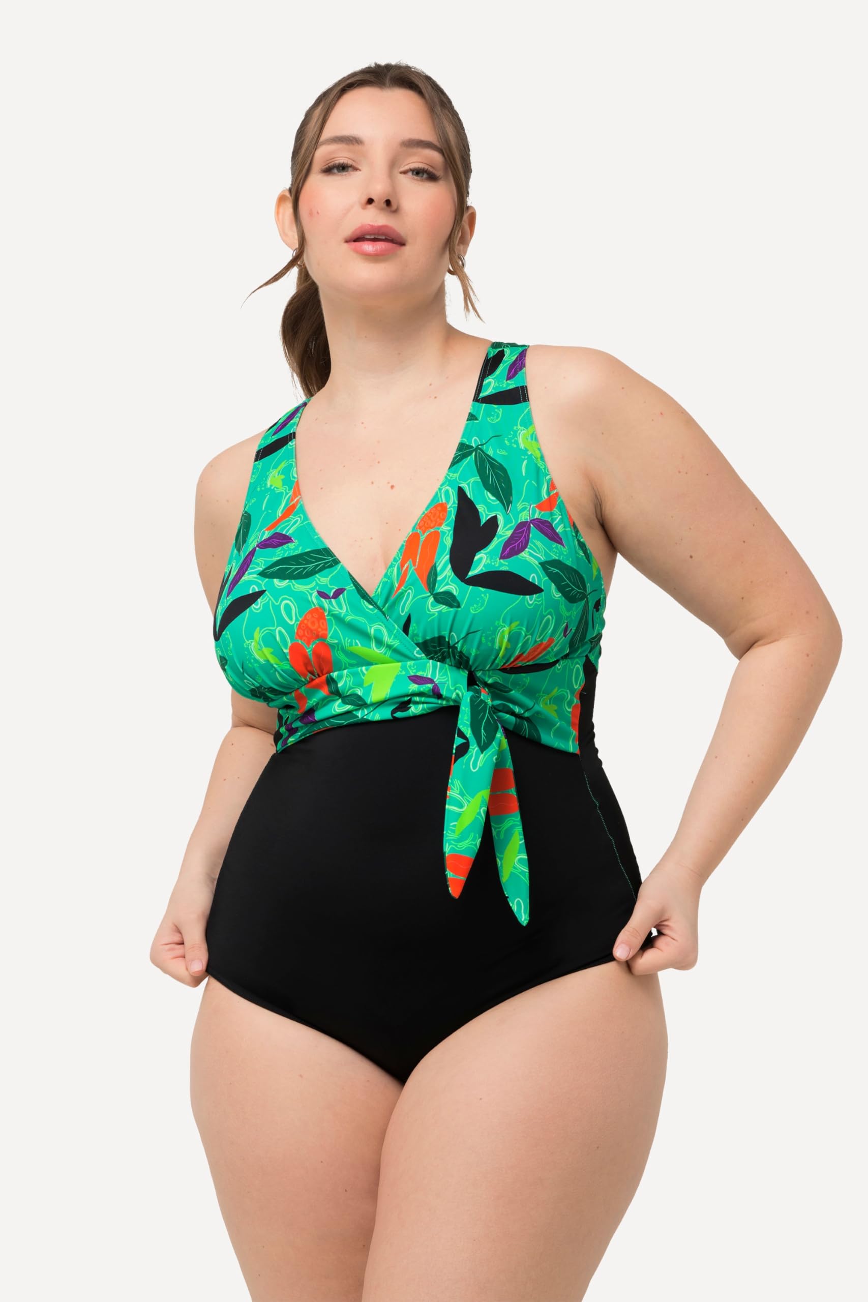 Ulla Popken Femme Grandes Tailles Maillot de Bain Aspect Dos Nu. Nœuds et Bonnets Souples 827767