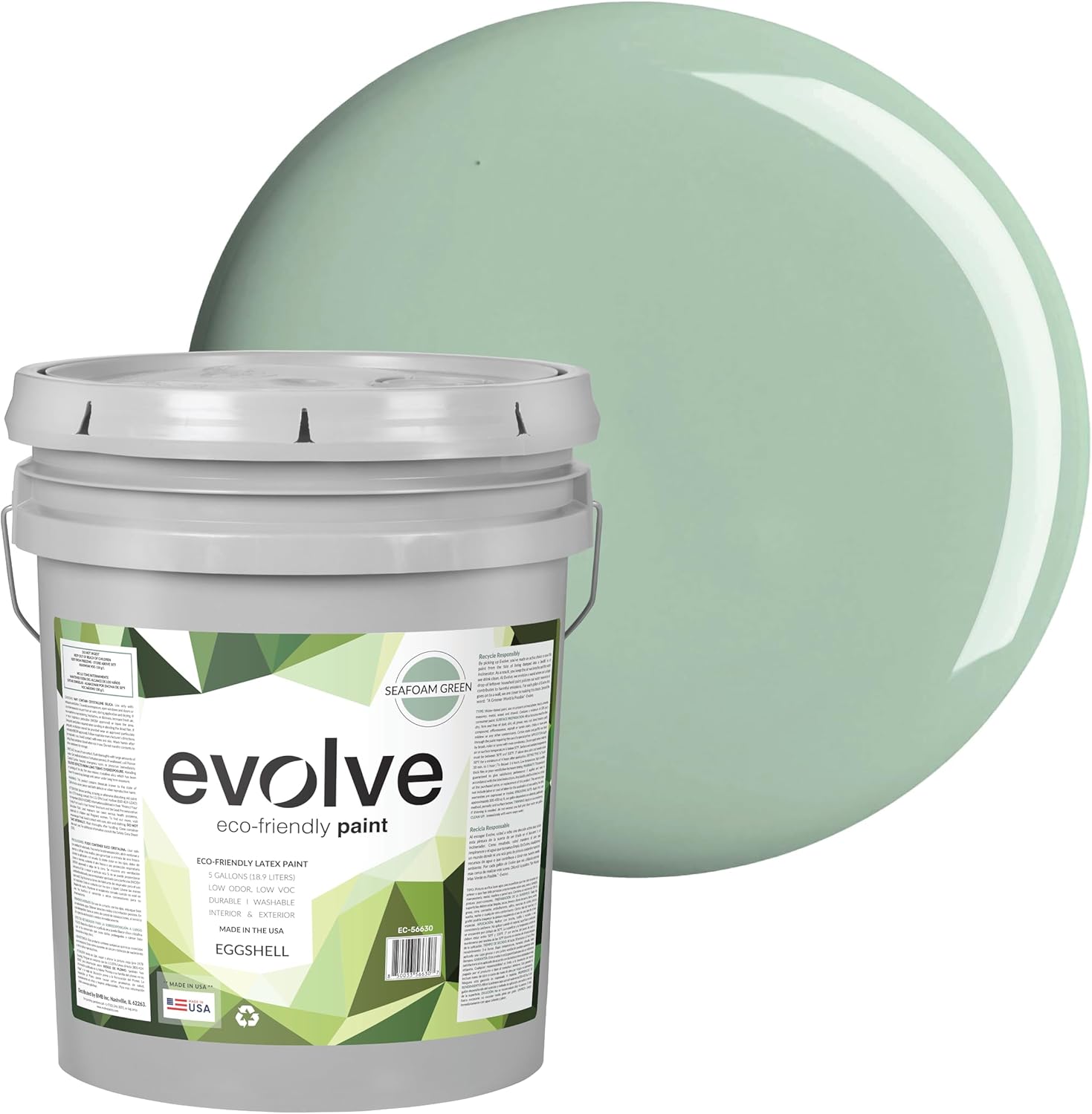 EVOLVE Paint & Primer: Environment-friendly, Low Sheen with One-coat Coverage for Interior & Exterior surfaces (Seafoam Green, 5-Gallon)