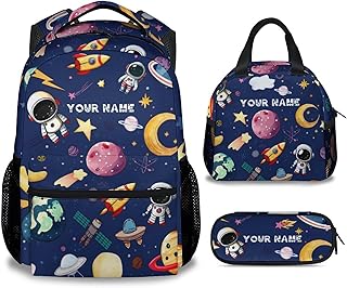 KAXVZER Custom Space Girls Backpack with Lunch Box - 3 in 1 School Backpacks Matching Combo - Cute Blue Bookbag and Pencil Case Bundle