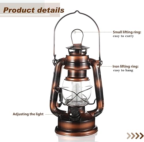 Miniatura 3 de 12 faroles LED vintage de 8 pulgadas para huracán, 12 LED cálidos e interruptor de atenuación, funciona con pilas, farol colgante decorativo para