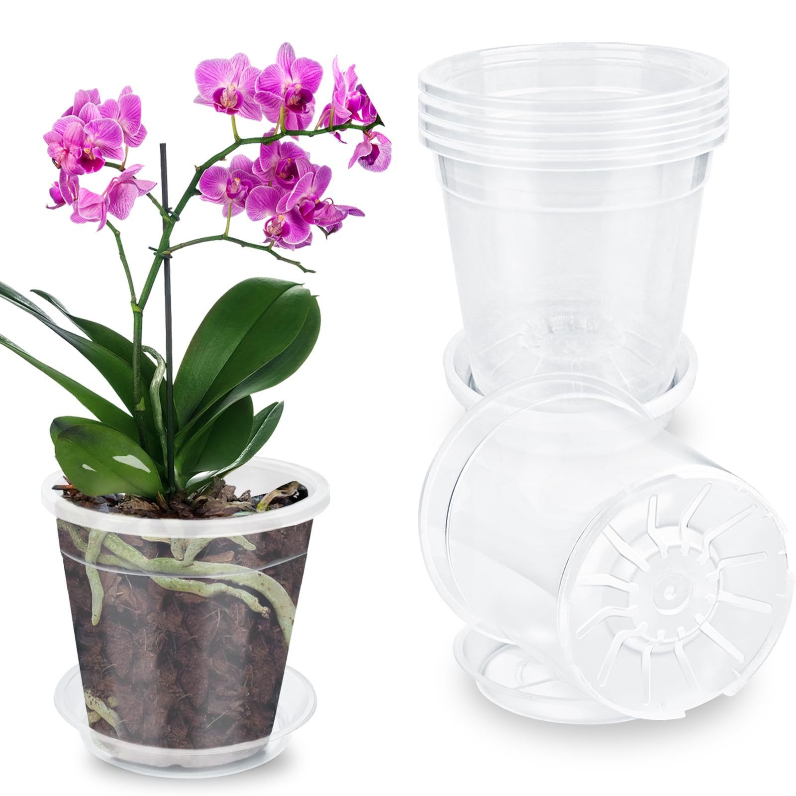 Pots de fleur interieur avec drainage lot de 6 contenant plastique orchidée