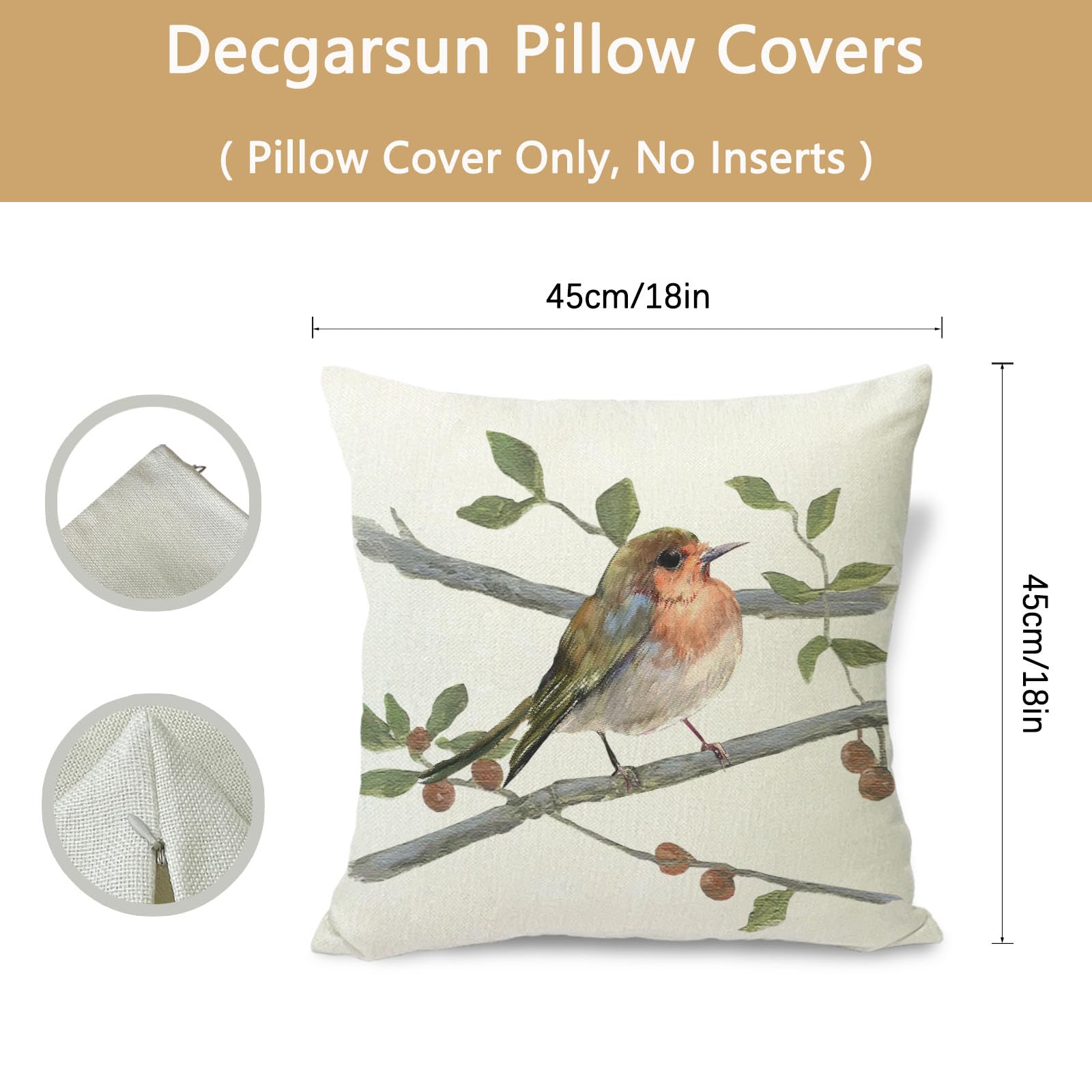 Linen Pillow Covers 18x18 Farmhouse Animal Decoration Bird Pillowcase Cushion Cover for Patio Garden Sofa Couch Bed Chair Car 1