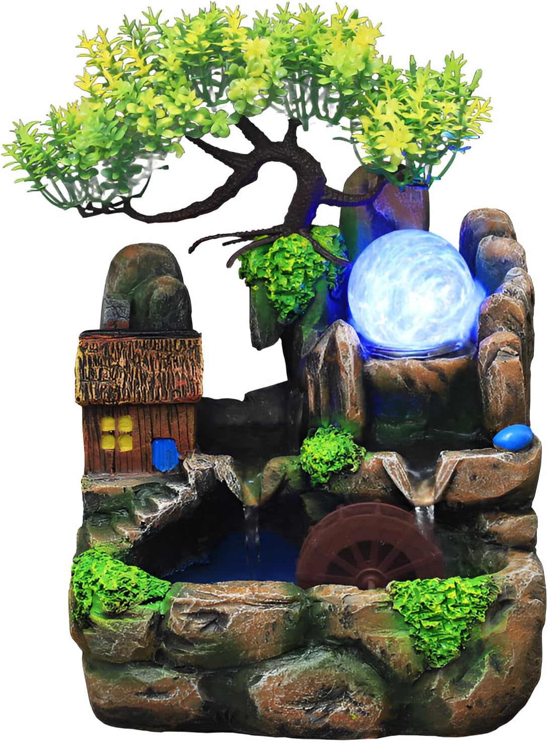 10.63" Indoor Tabletop Fountain with LED & Mist, Zen Waterfall Decor with Crystal Ball + Free 10 Natural Crystals(Non-misting)