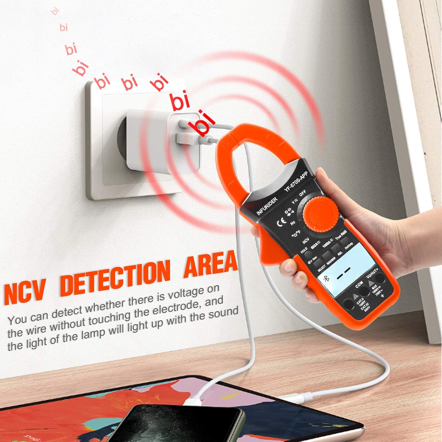 Digital AC/DC Volt Amp Clamp Meter,Wireless Bluetooth Auto Ranging 1000A Ammeter Clamp Multimeter for Voltage,Current,Ohm,Cap,Temperature Tester