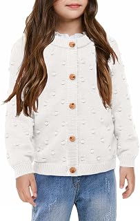 Girl's Open Front Cardigan Long Sleeve Knit Sweaters Kids Button Cute Soft Popcorn Casual Loose Outerwear Coats
