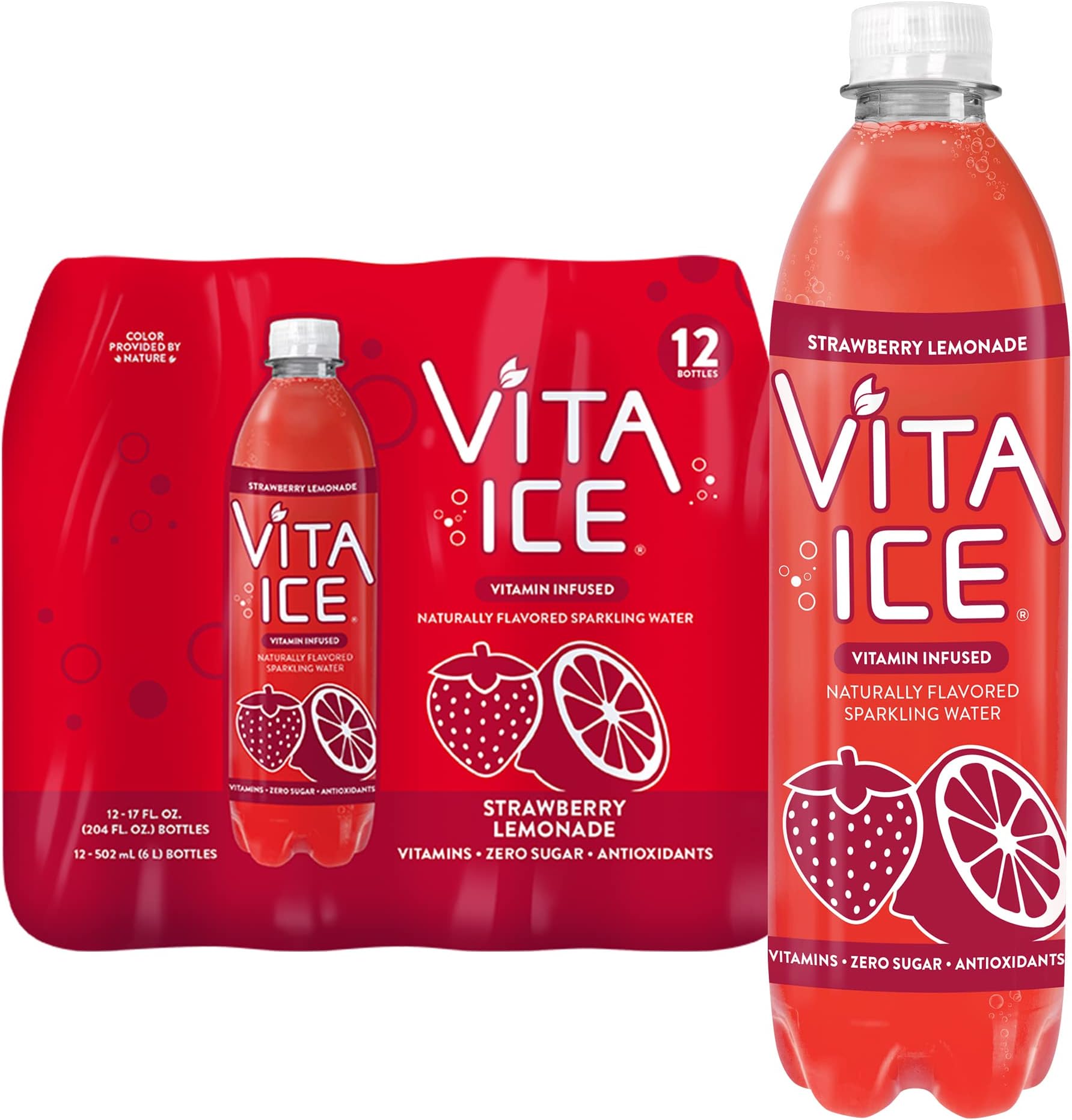 Vita Ice Strawberry Lemonade, 12 Pack, 17 oz. Bottles