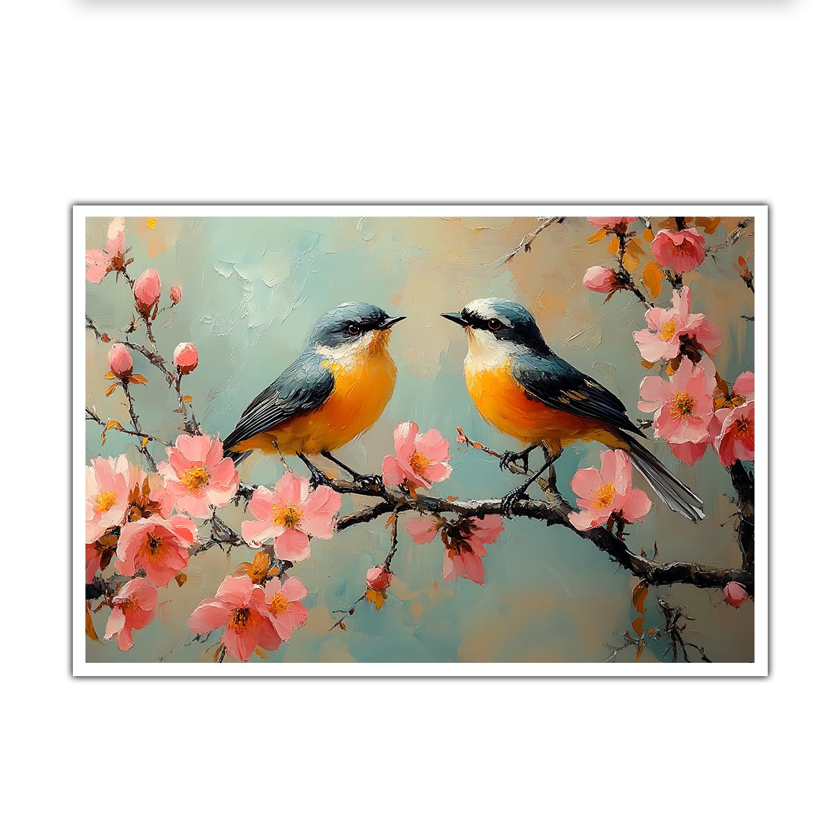 CHERHERART Birds Cherry Blossom Branch Canvas Wall Art Impressionist Spring Summer Poster for Living Room Romantic Country Style Canvas Prints 55x85cm Frameless