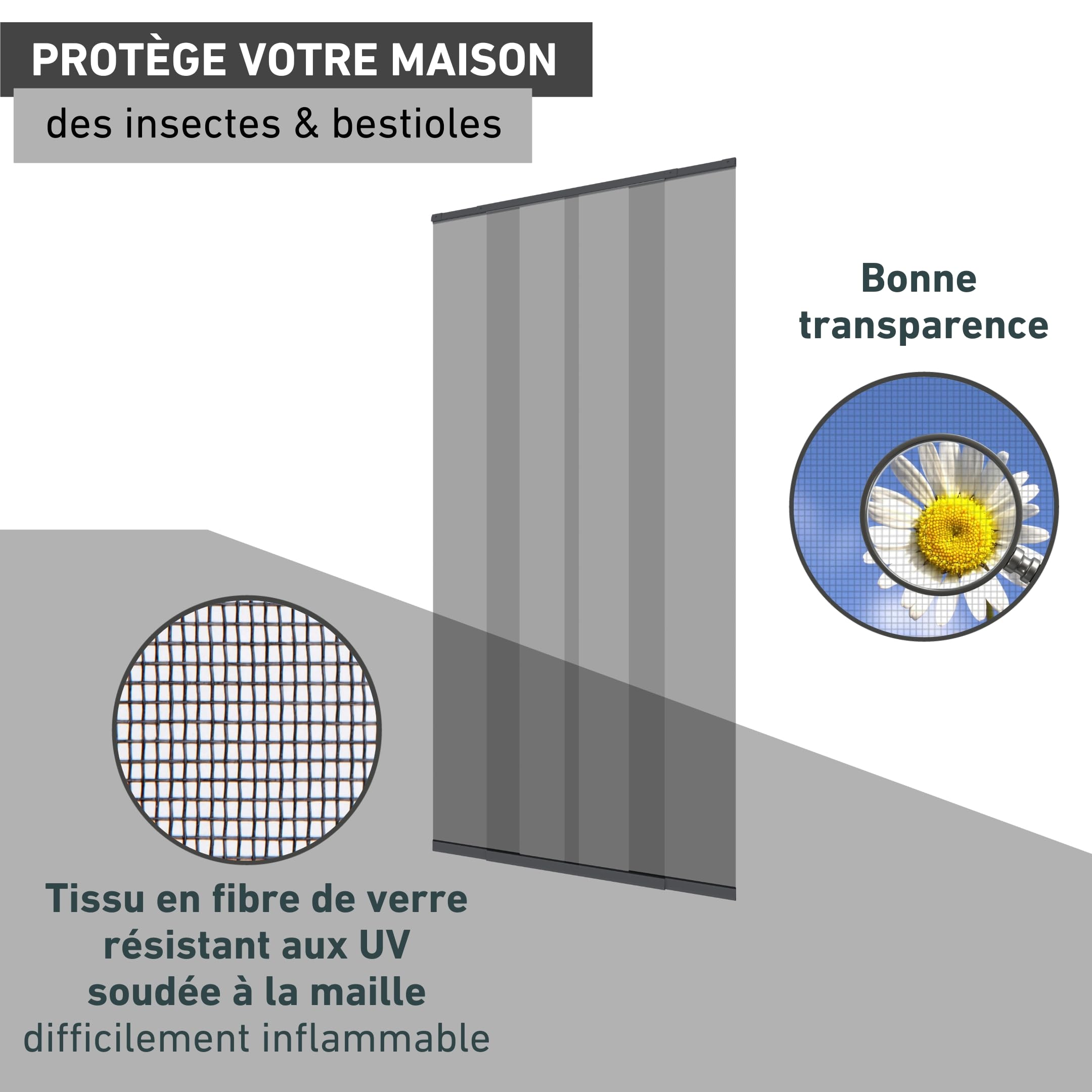 Windhager Moustiquaire porte télescopique 120 x 250 cm, rideau anti-insectes moustiques, installation facile sans perçage, passage libre pour porte balcon, anthracite, 04302